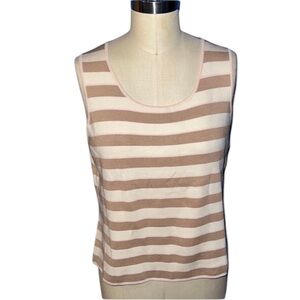 Sandra Silk Blend Striped Top XL Tan, Cream and Pink